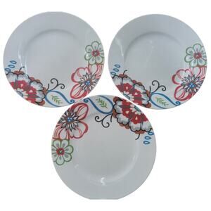 Fitz and Floyd Salad Plates Gourmet Mod Floral Set of Three Bright Floral Design